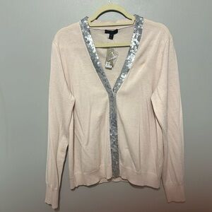J.CREW NWT Pink Cardigan Embellished Front XL 100% Merino Wool